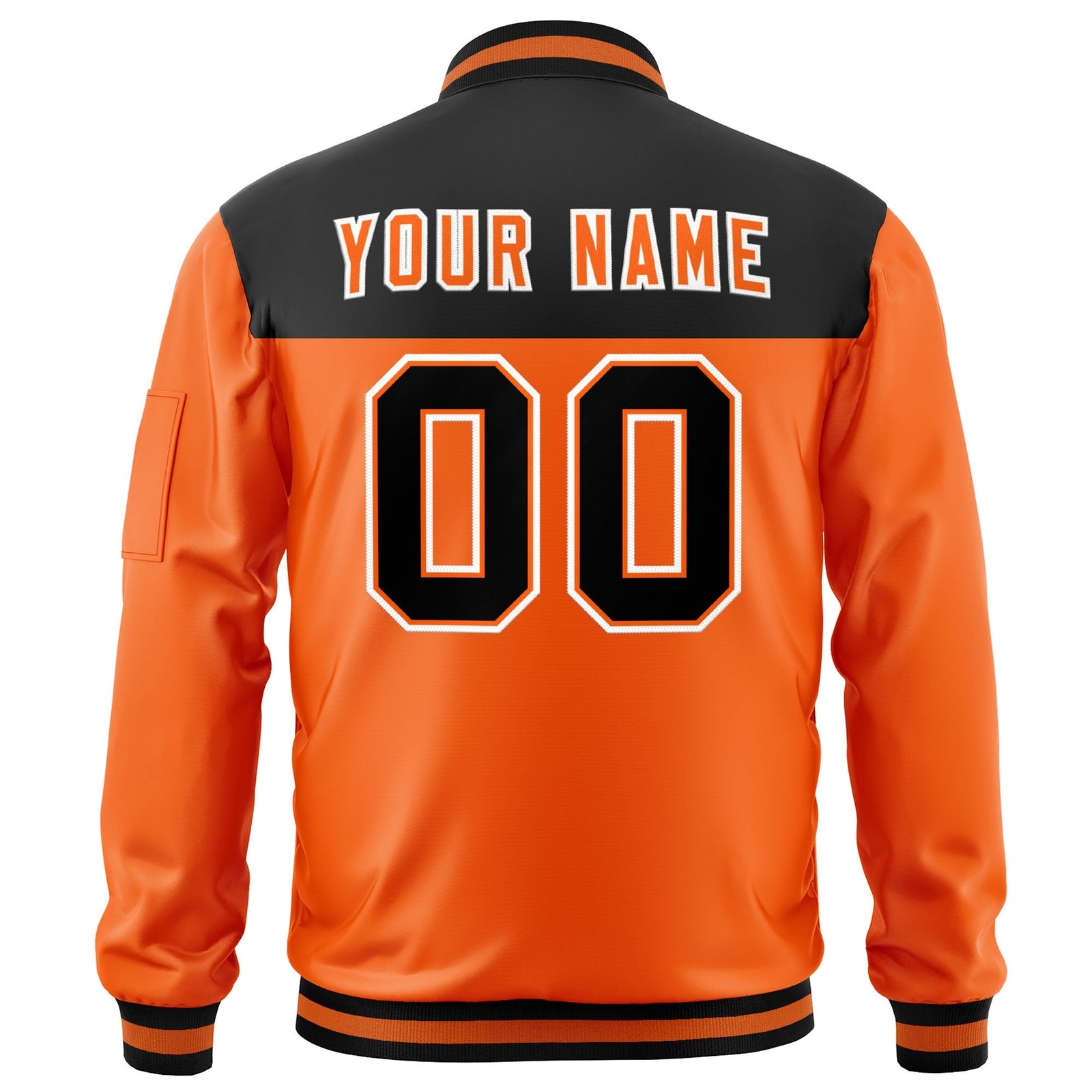 Custom Black Orange Varsity Full-Zip Color Block Letterman Bomber Jacket