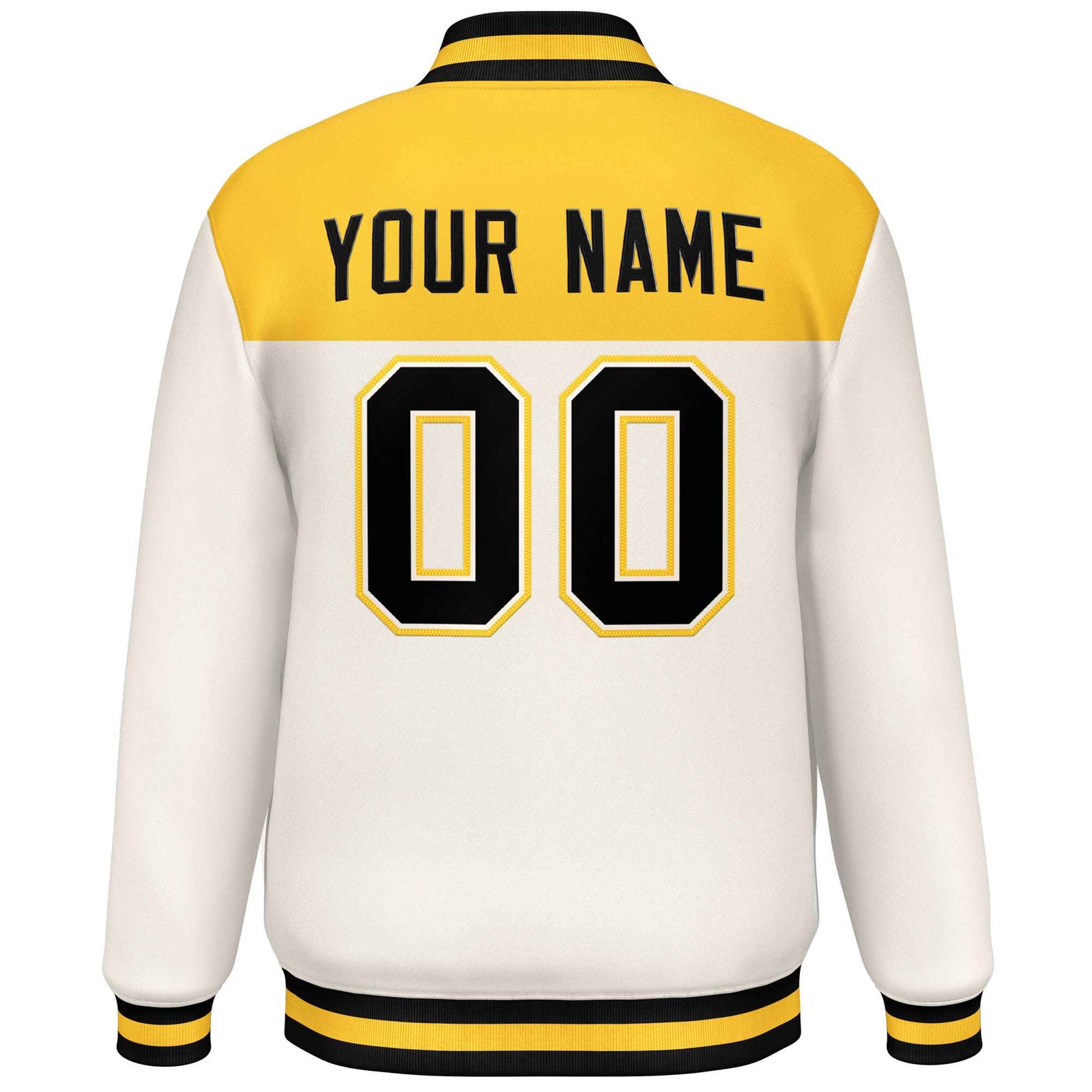 Custom Gold Cream-Black Varsity Full-Snap Color Block Lettermen Baseball Jacket