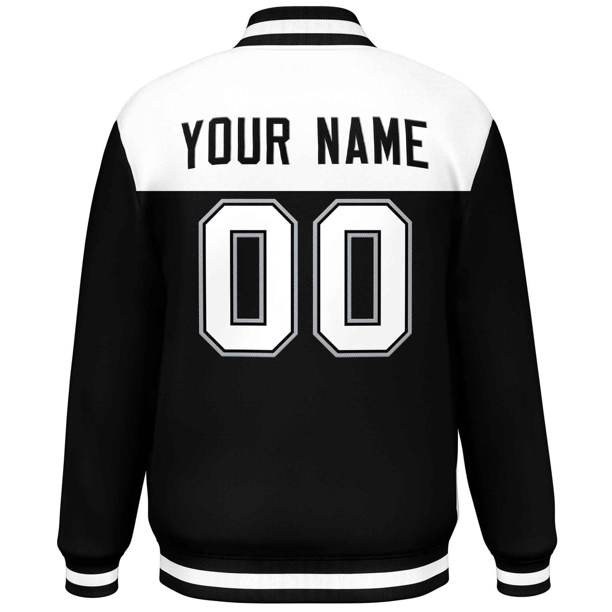 Custom White Black-Gray Varsity Full-Snap Color Block Lettermen Baseball Jacket