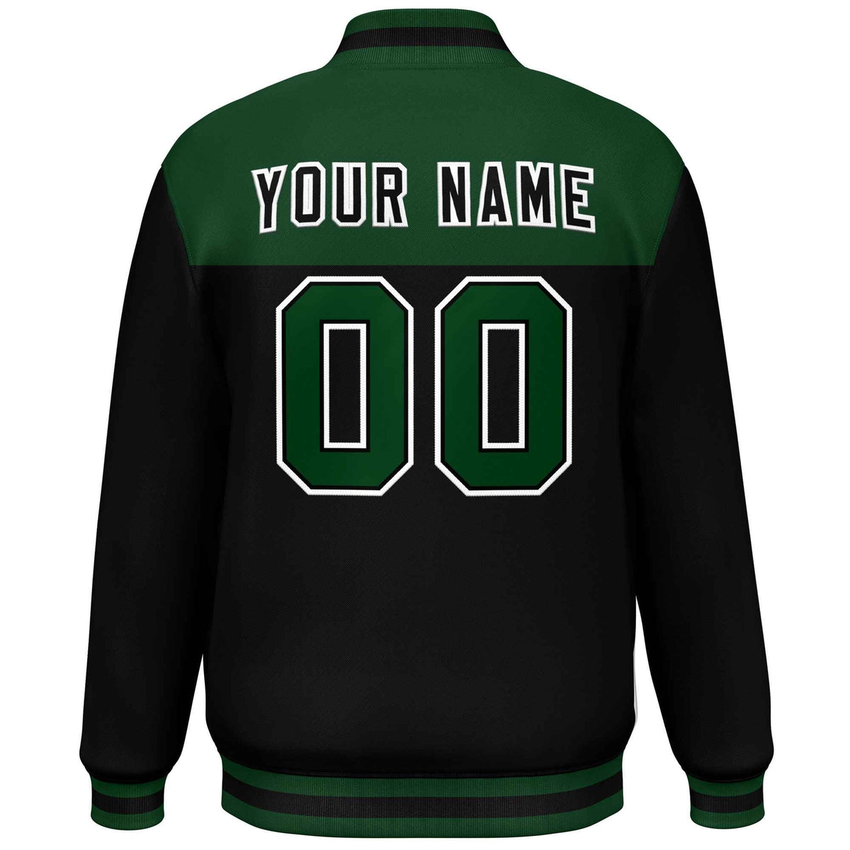 Custom Green Black-White Varsity Full-Snap Color Block Lettermen Baseball Jacket