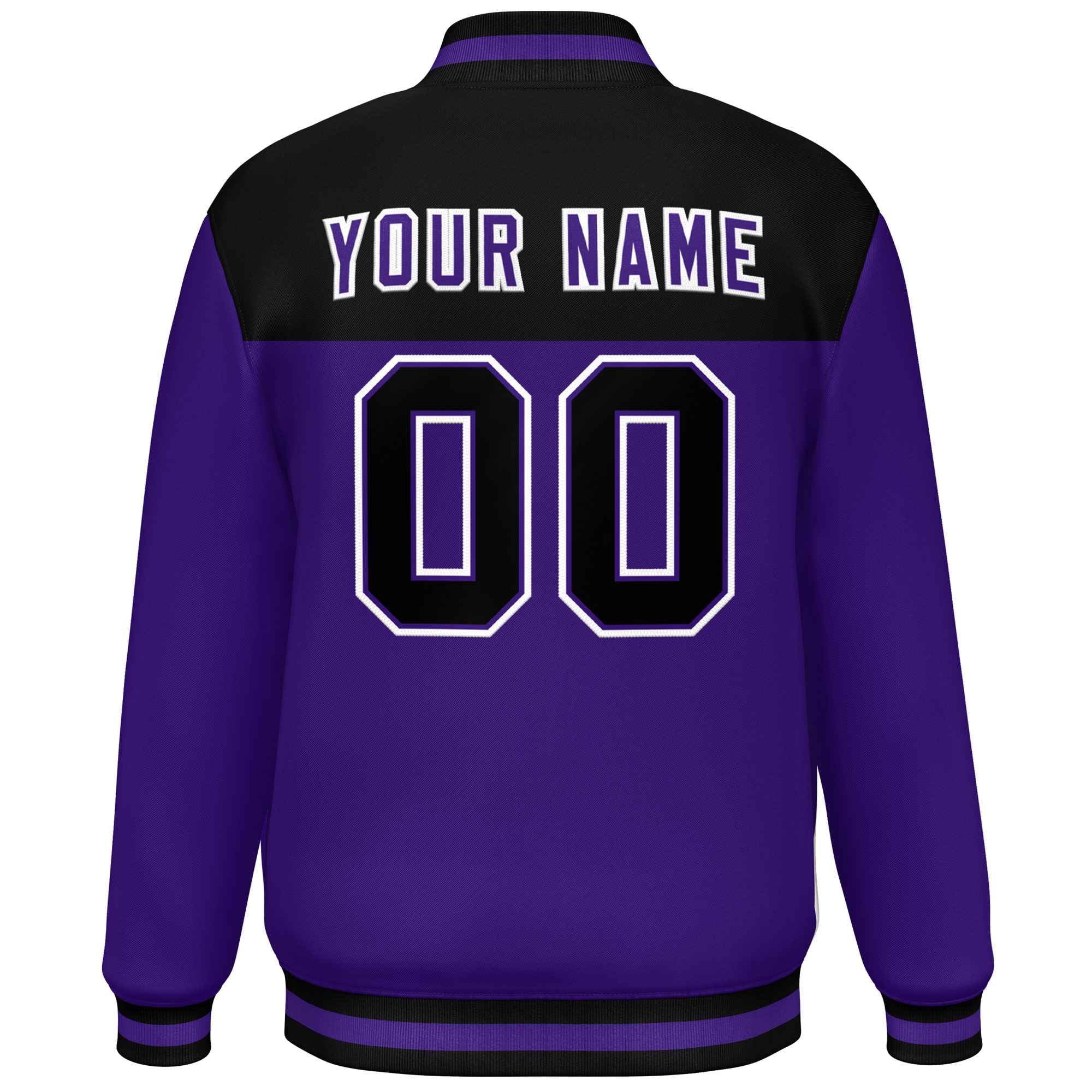 Custom Black Purple-White Varsity Full-Snap Color Block Lettermen Baseball Jacket