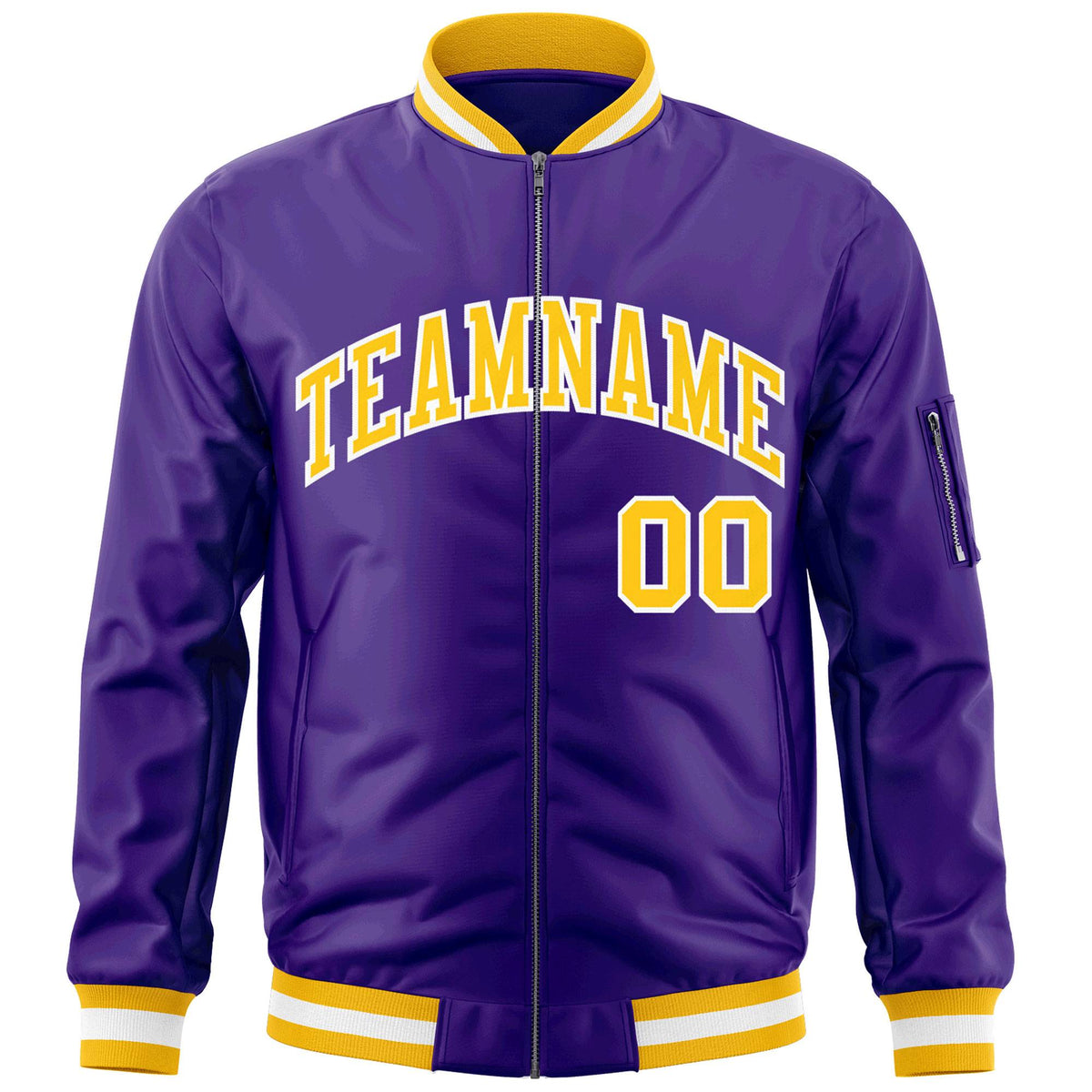 Custom Purple Gold-White Varsity Full-Zip Letterman Bomber Jacket