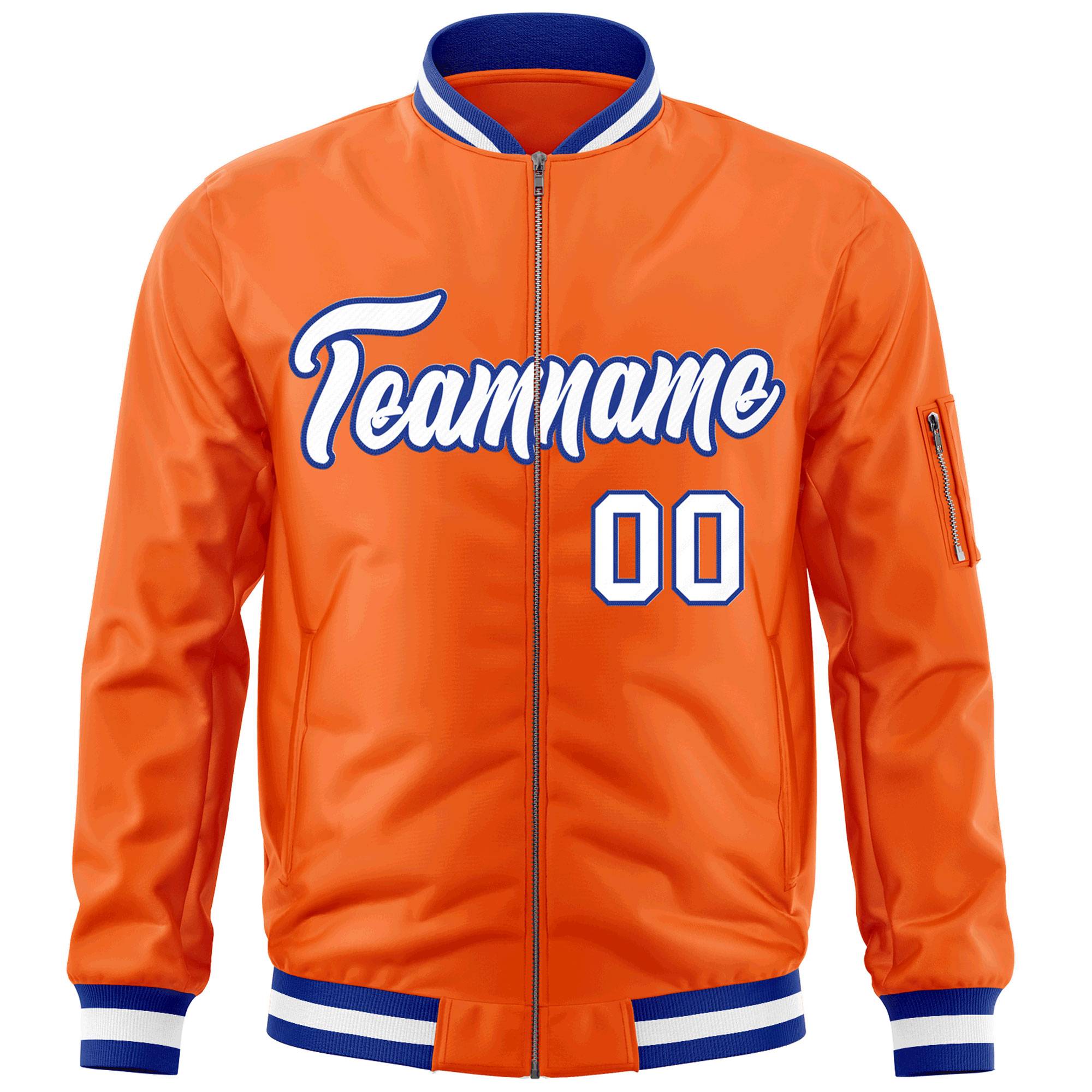 Custom Orange White-Royal Varsity Full-Zip Letterman Bomber Jacket