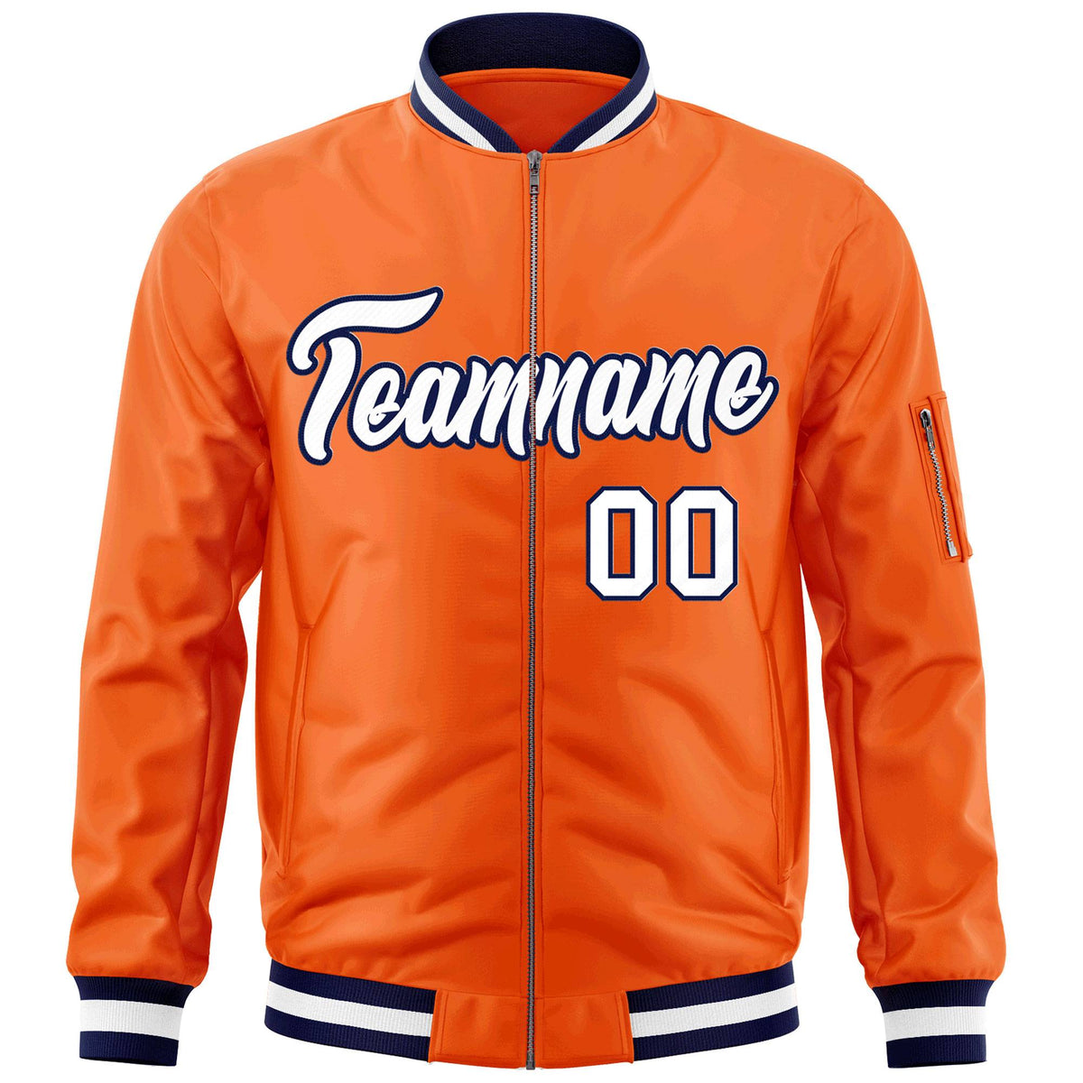 Custom Orange White-Navy Varsity Full-Zip Letterman Bomber Jacket