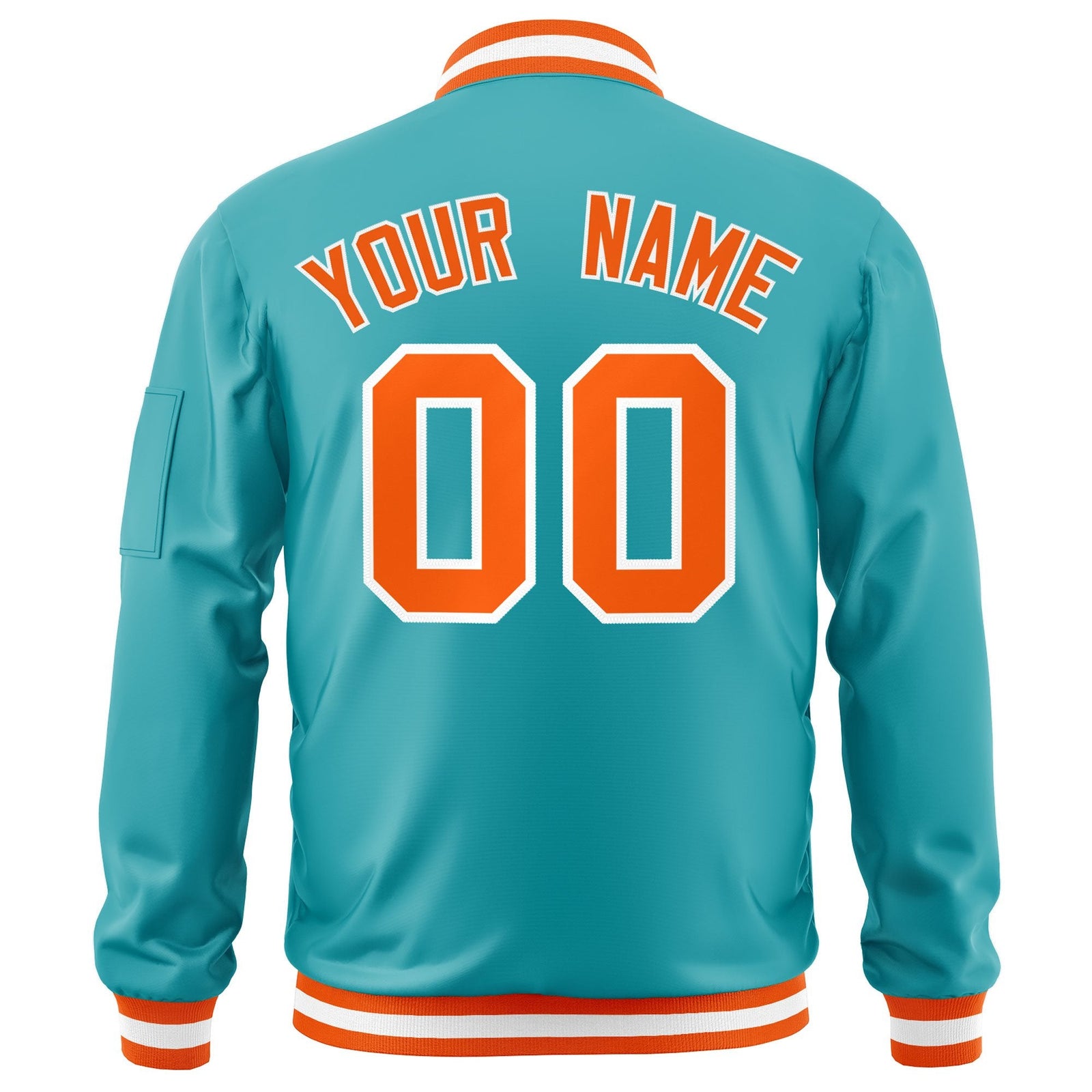 Custom Aqua Orange-White Varsity Full-Zip Letterman Bomber Jacket