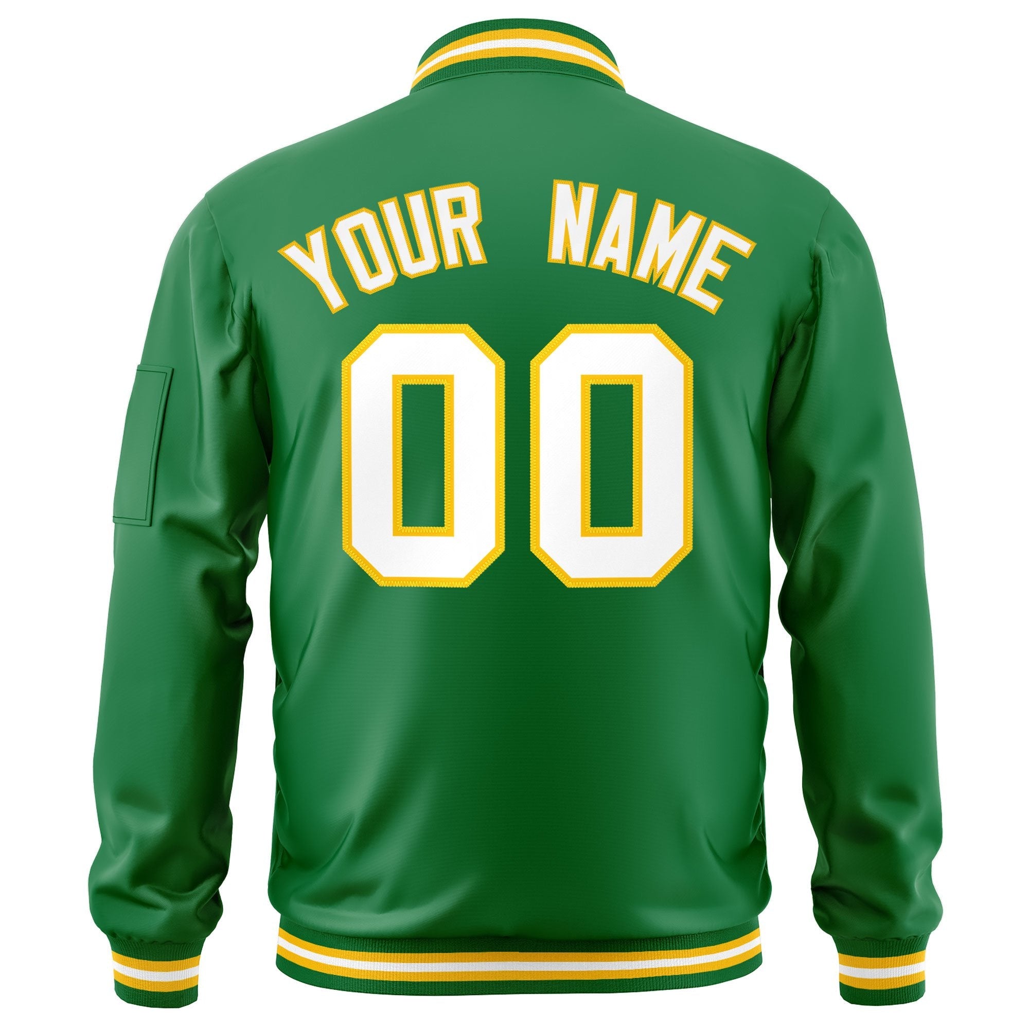 Custom Kelly Green White-Gold Varsity Full-Zip Letterman Bomber Jacket