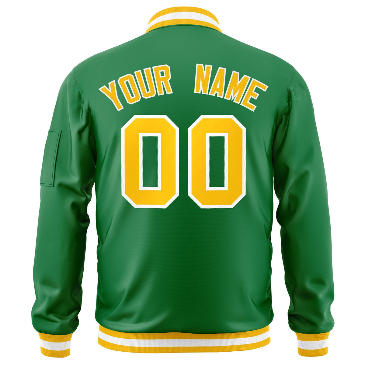 Custom Kelly Green Gold-White Varsity Full-Zip Letterman Bomber Jacket