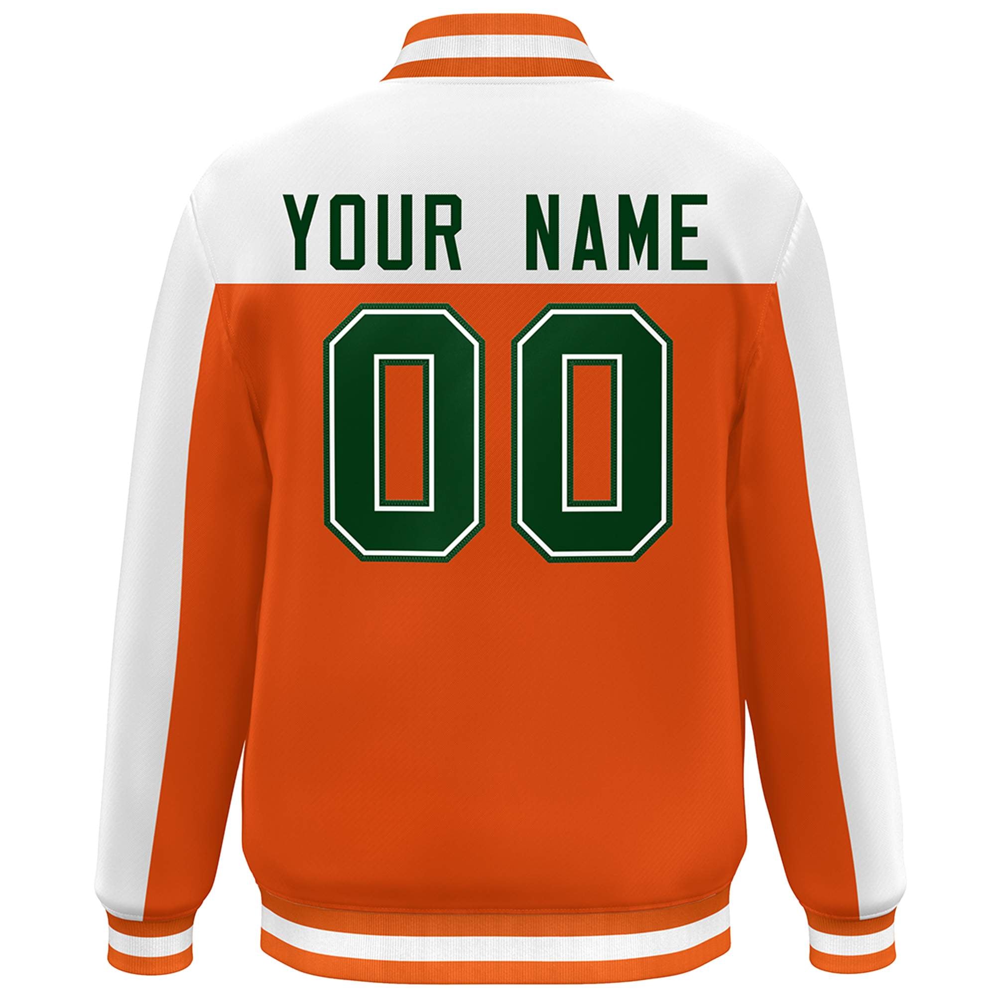 Custom Orange White-Green Color Block Varsity Full-Snap Bomber Jacket