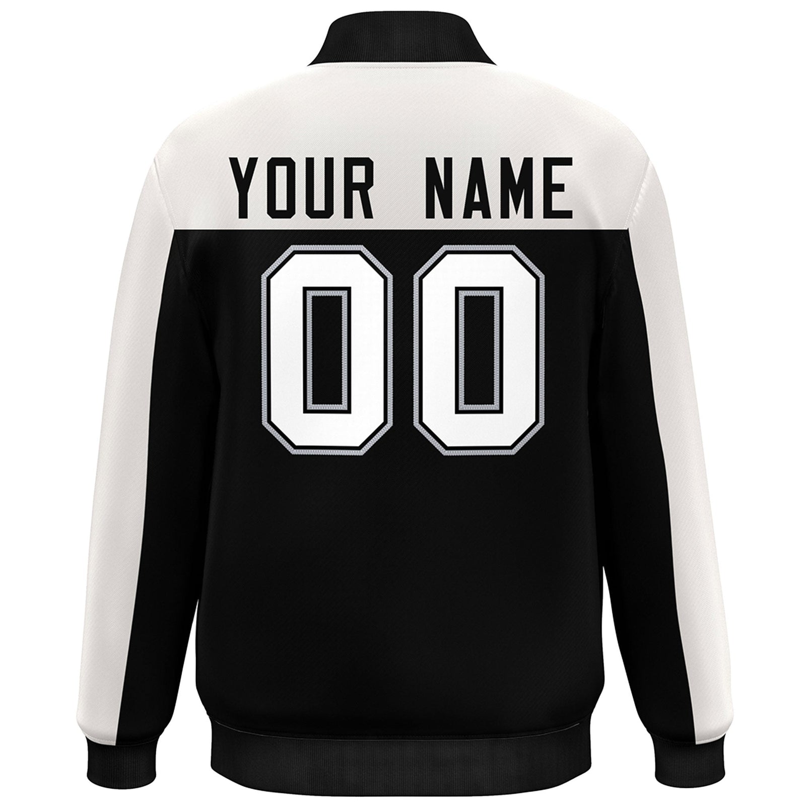 Custom White Black Color Block Varsity Full-Snap Bomber Jacket