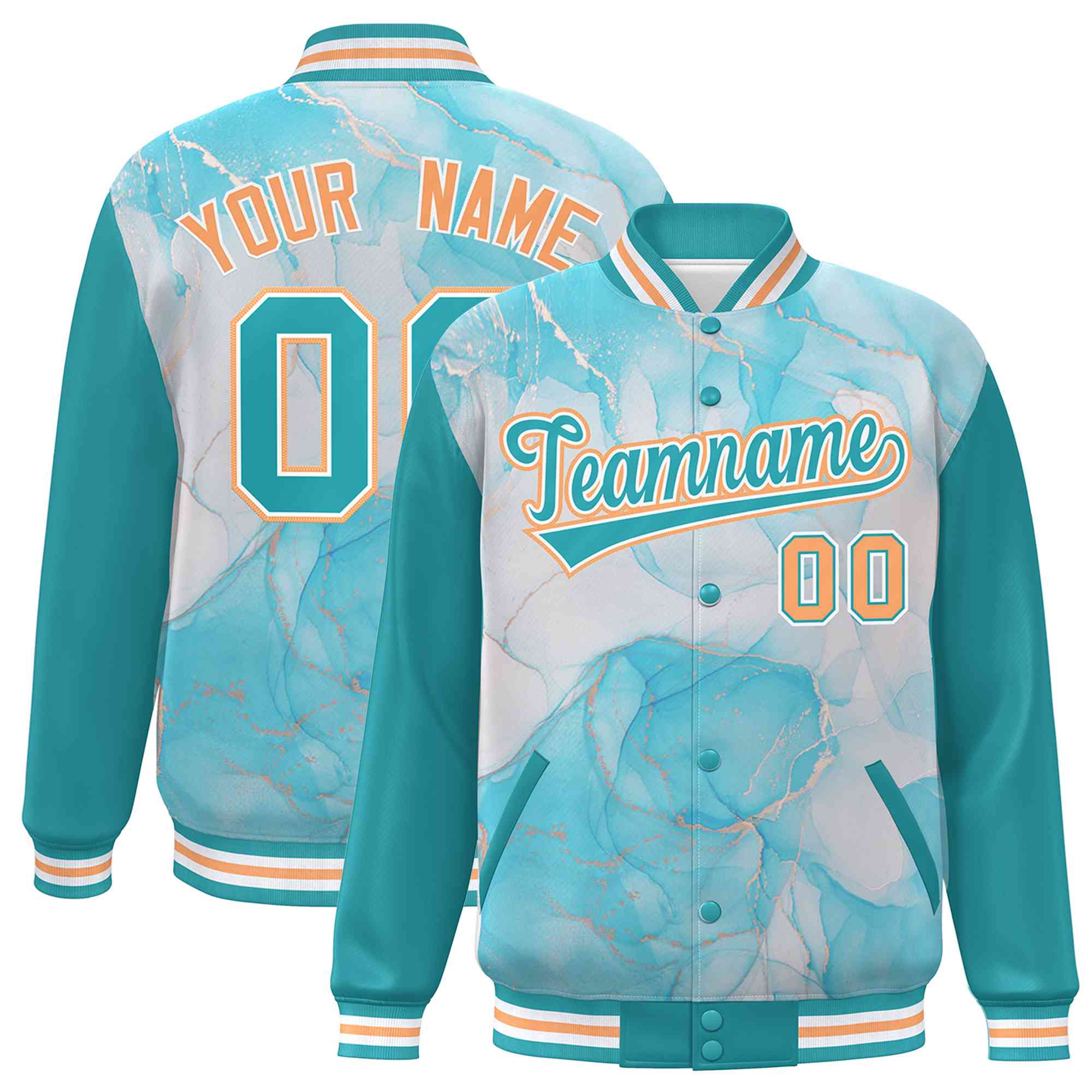 Custom Aqua Orange White Tie Dye Ink Paint Varsity Graffiti Pattern Le KXKSHOP