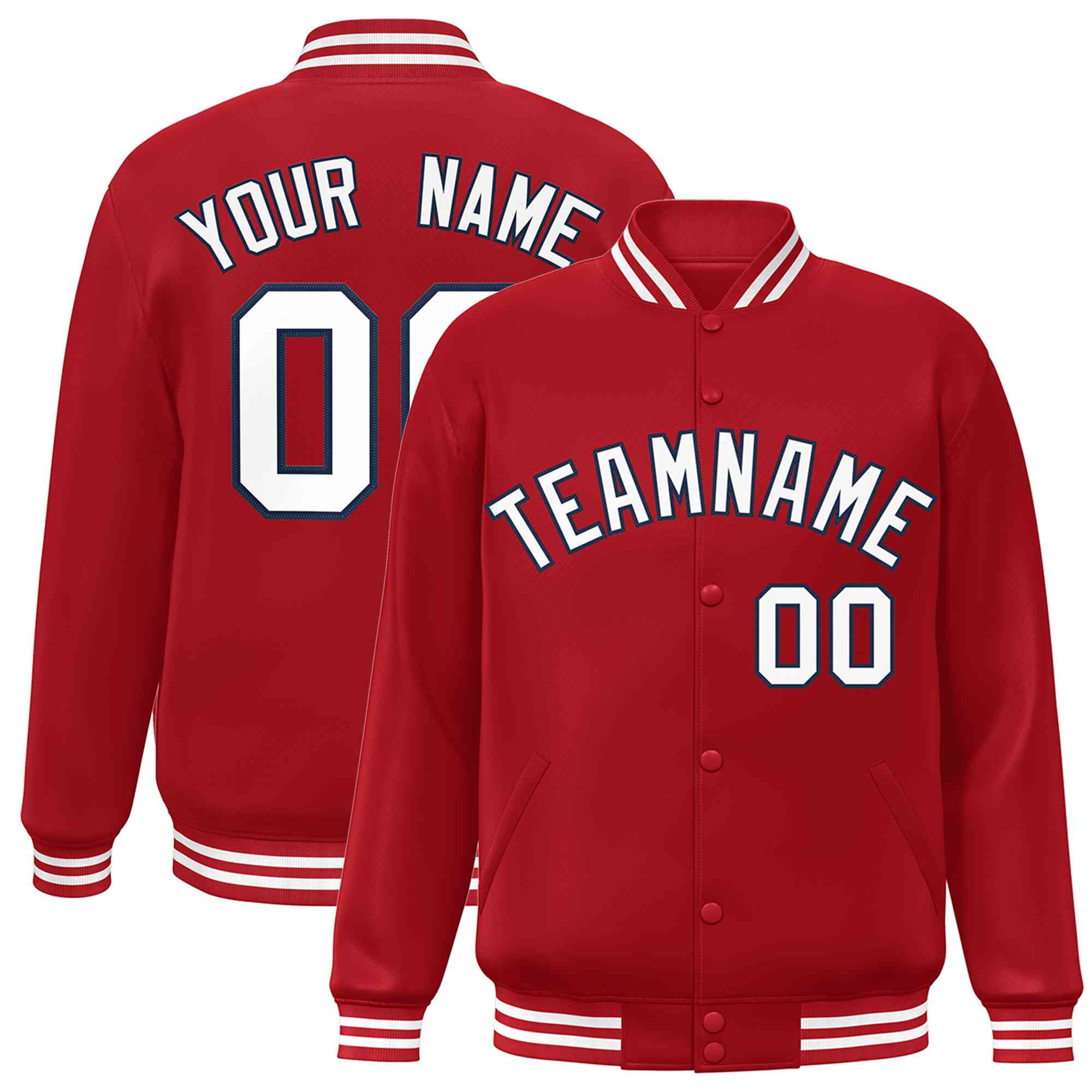 Custom Red White-Navy Classic Style Varsity Full-Snap Letterman Jacket