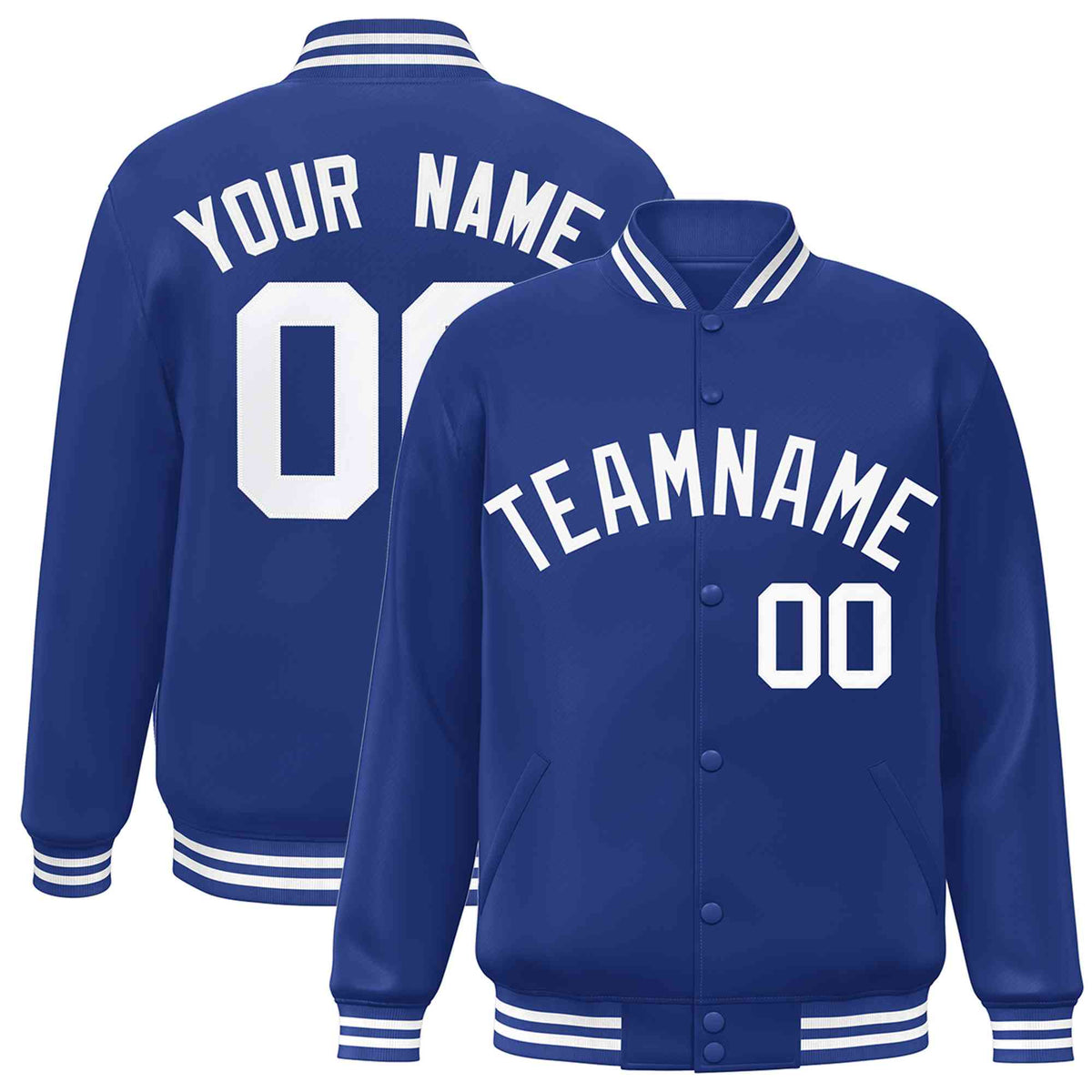 Custom Royal White Classic Style Varsity Full-Snap Letterman Jacket