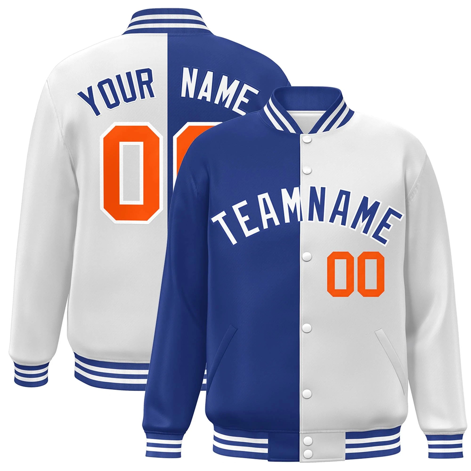 Custom White Royal Letterman Two Tone Split Fashion Varsity Full-Snap Jacket