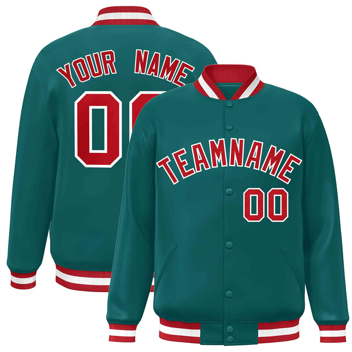Custom Aqua Red-White Classic Style Varsity Full-Snap Letterman Jacket