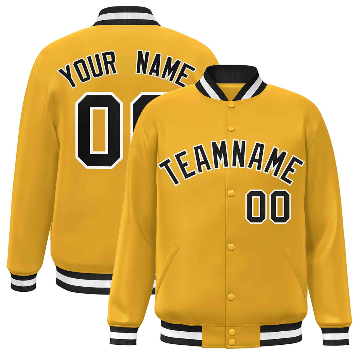 Custom Gold Black-White Classic Style Varsity Full-Snap Letterman Jacket