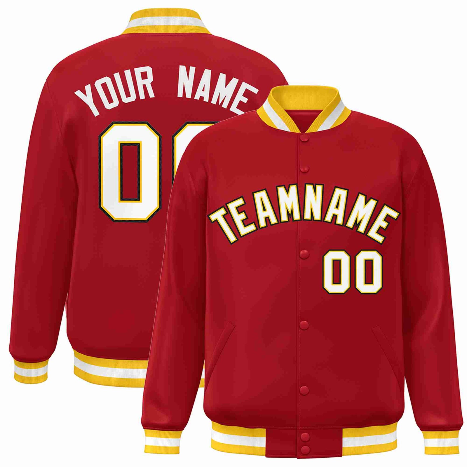 Custom Red White-Gold Classic Style Varsity Full-Snap Letterman Jacket