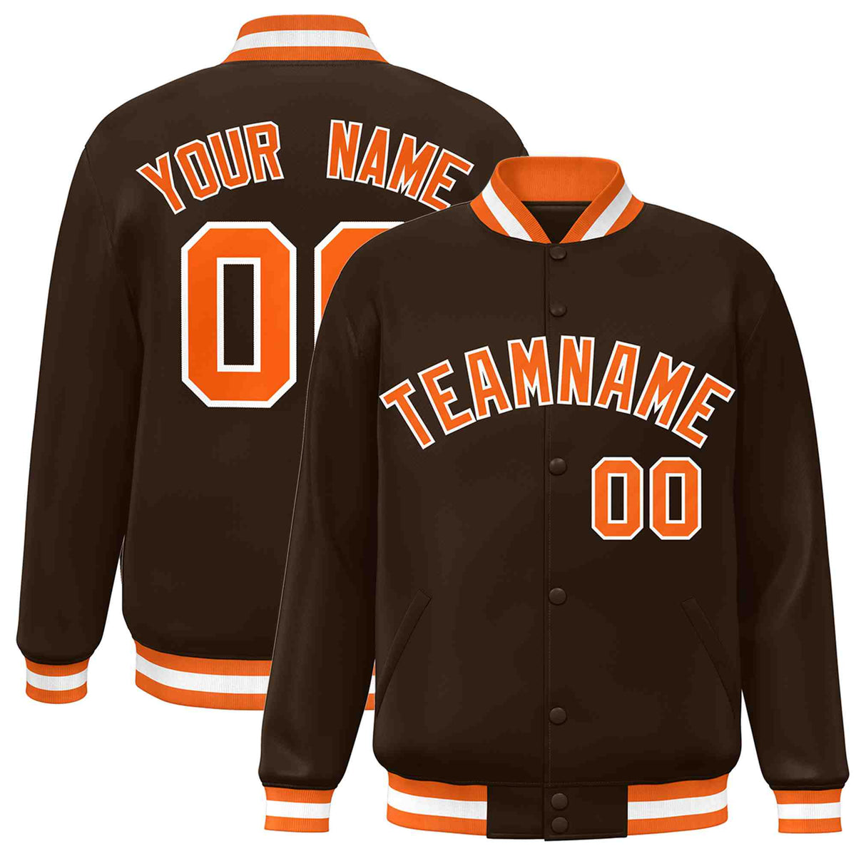Custom Brown Orange-White Classic Style Varsity Full-Snap Letterman Jacket