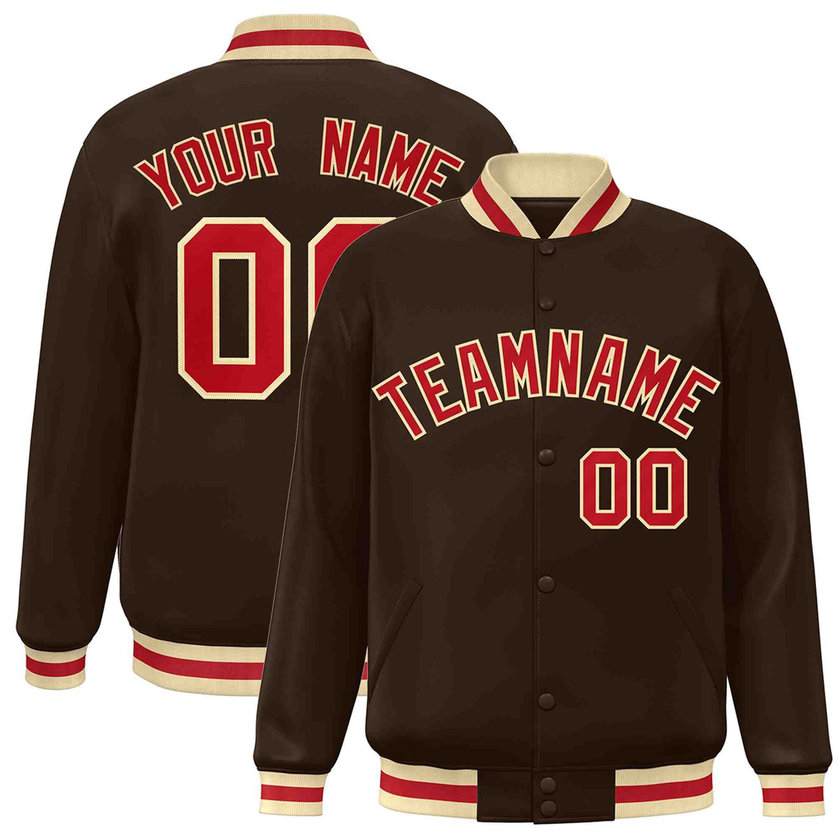 Custom Brown Red-Khaki Classic Style Varsity Full-Snap Letterman Jacket