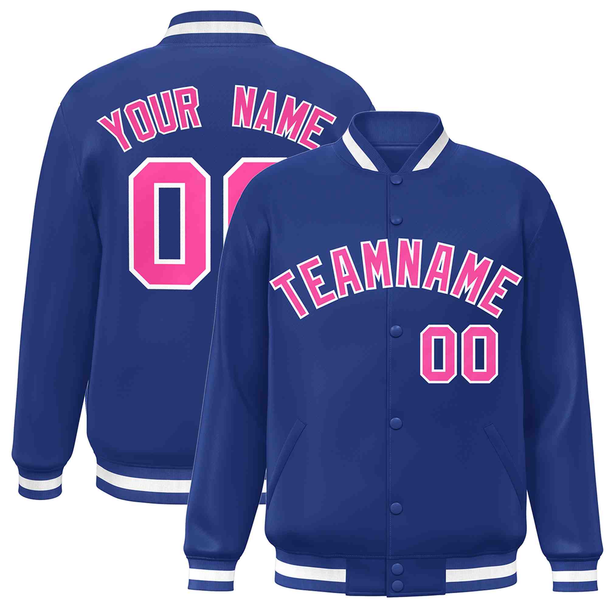 Custom Royal Pink-White Classic Style Varsity Full-Snap Letterman Jacket