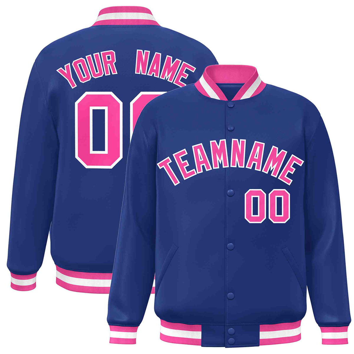Custom Royal Pink-White Classic Style Varsity Full-Snap Letterman Jacket