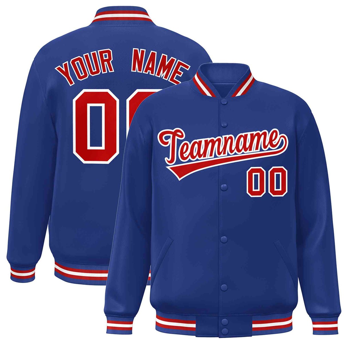Custom Royal Red-White Classic Style Varsity Full-Snap Letterman Jacket
