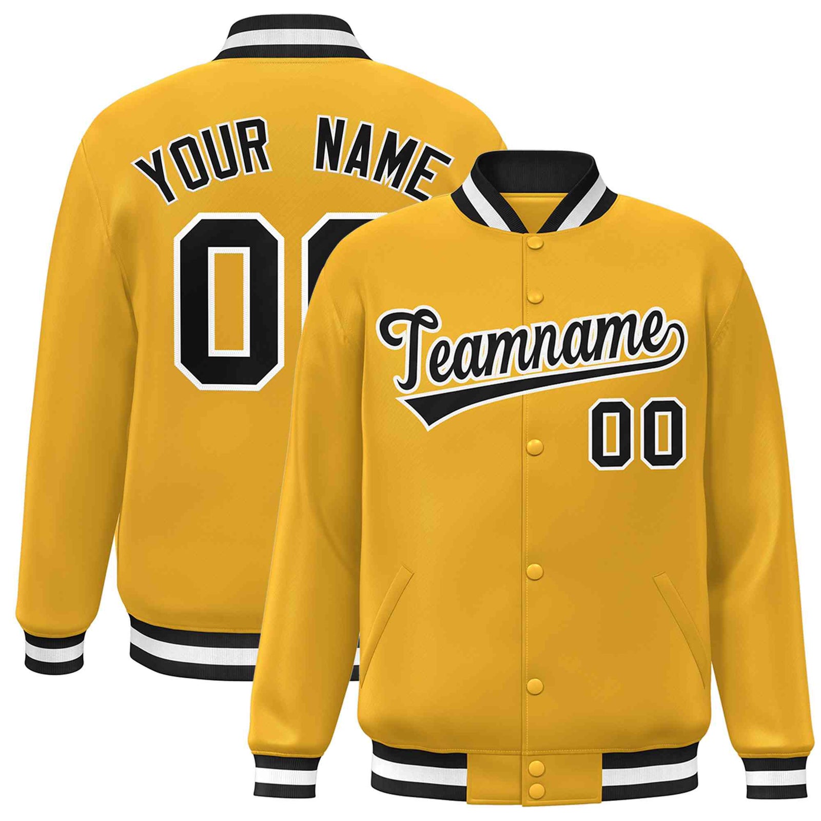 Custom Gold Black-White Classic Style Varsity Full-Snap Letterman Jacket