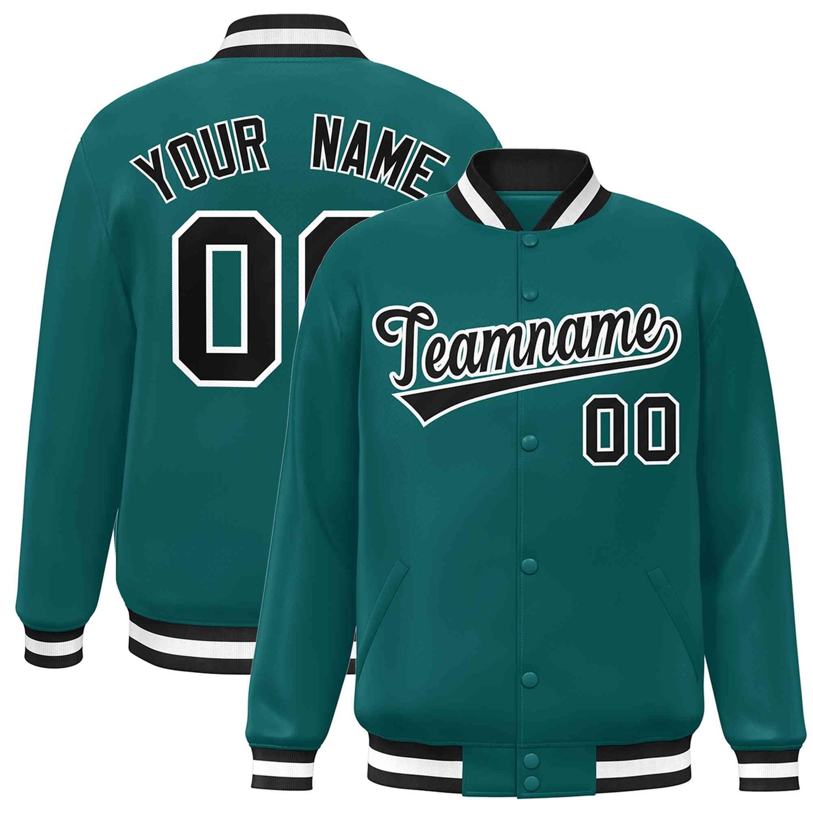 Custom Aqua Black-White Classic Style Varsity Full-Snap Letterman Jacket