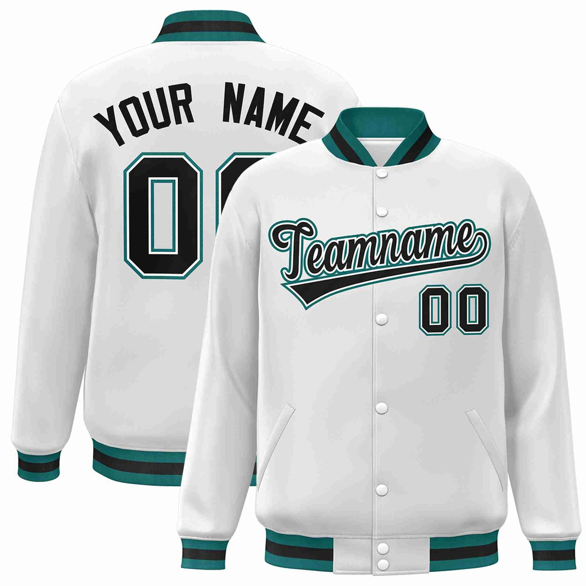Custom White Black-White Classic Style Varsity Full-Snap Letterman Jacket