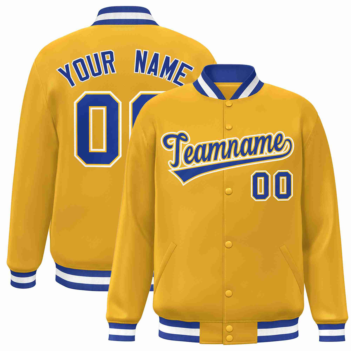 Custom Gold Royal-Gold Classic Style Varsity Full-Snap Letterman Jacket
