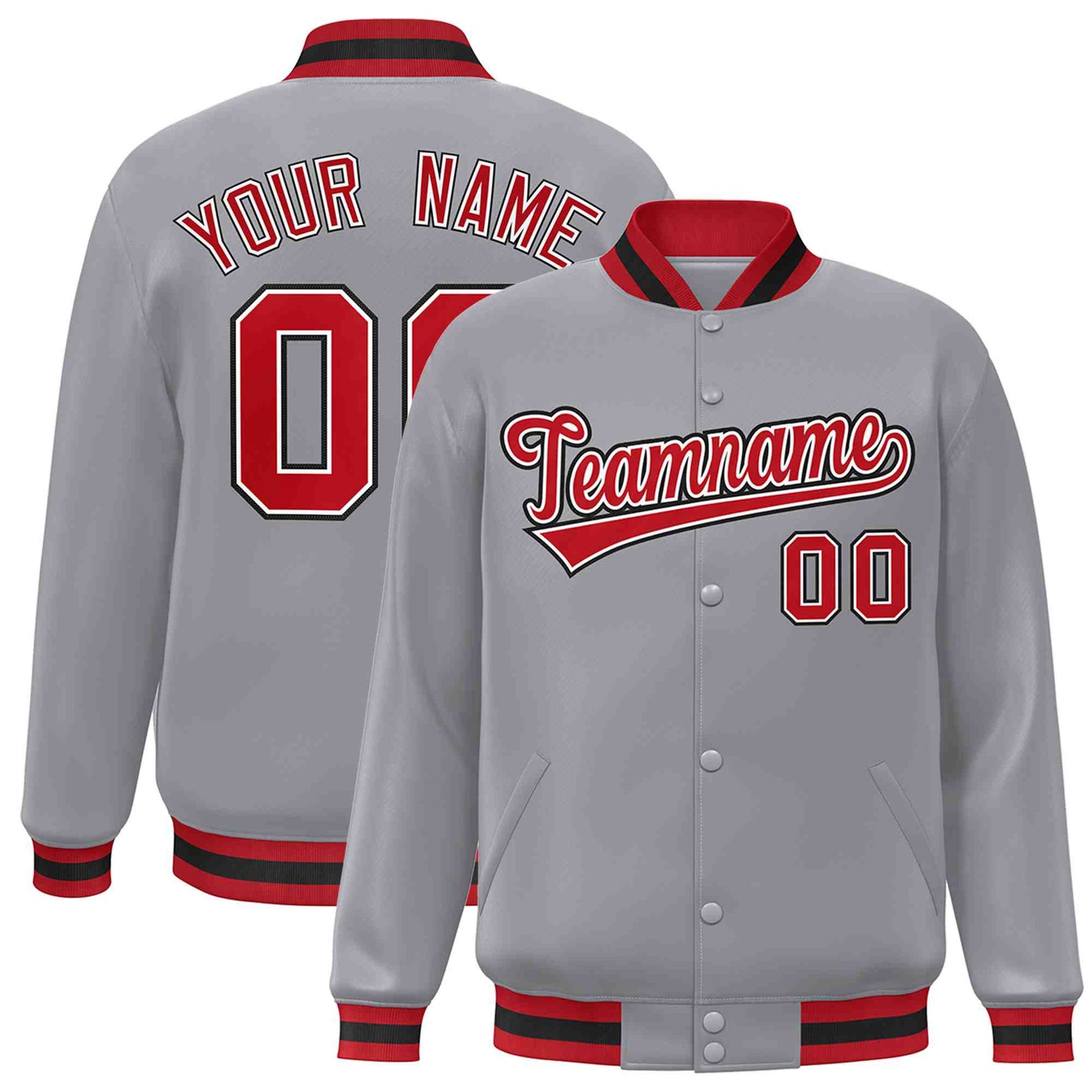 Custom Gray Red-White Classic Style Varsity Full-Snap Letterman Jacket