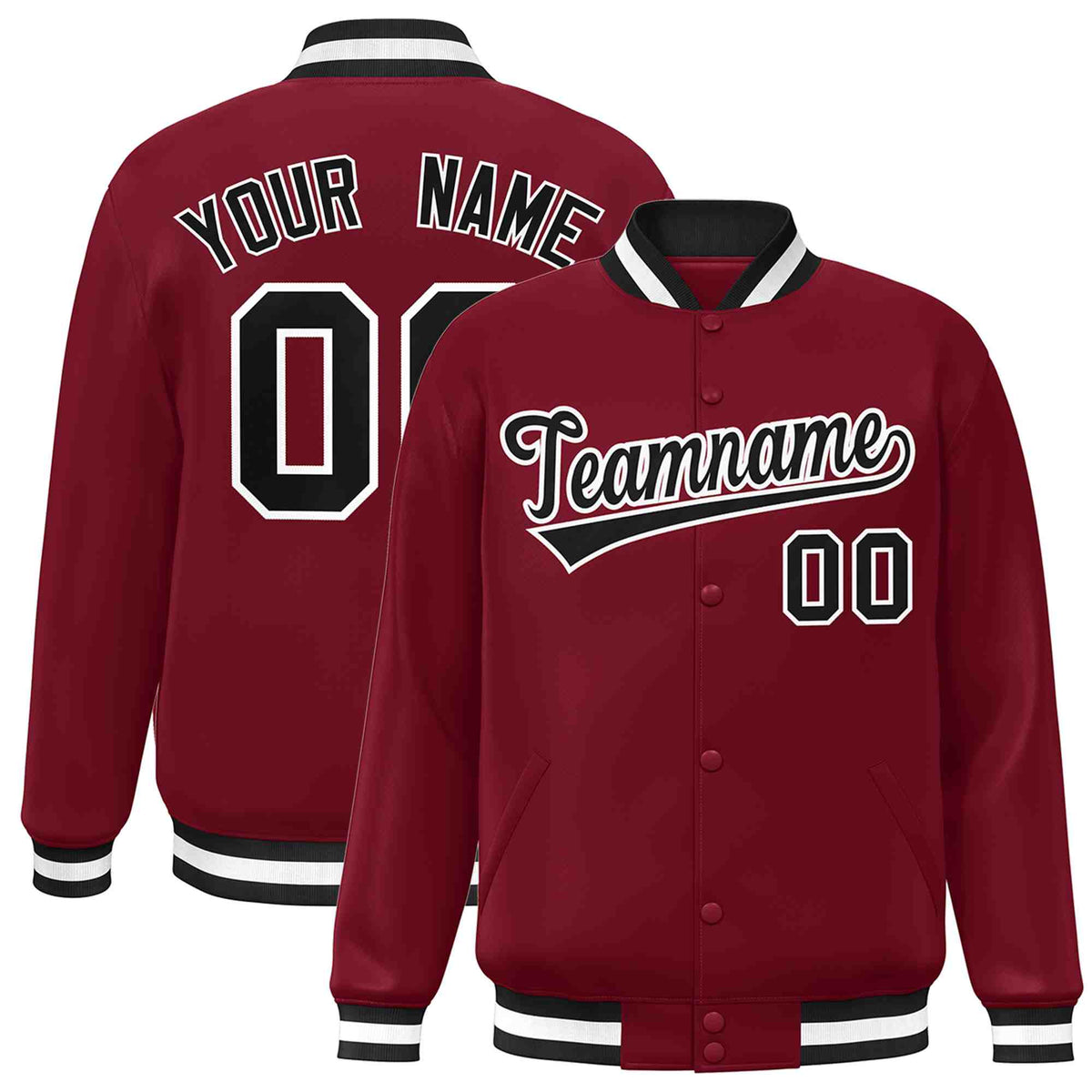 Custom Crimson Black-White Classic Style Varsity Full-Snap Letterman Jacket