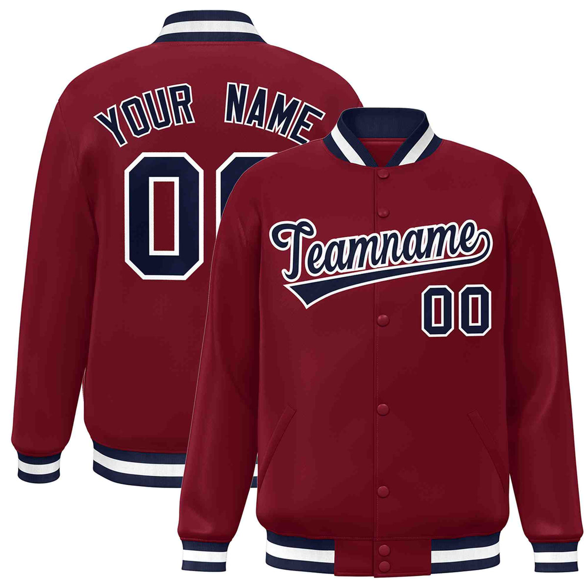 Custom Crimson Navy-White Classic Style Varsity Full-Snap Letterman Jacket