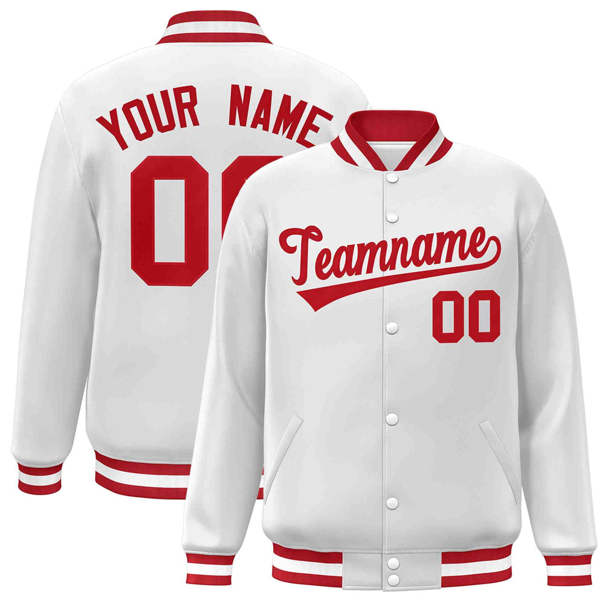 Custom White Red Classic Style Varsity Full-Snap Letterman Jacket