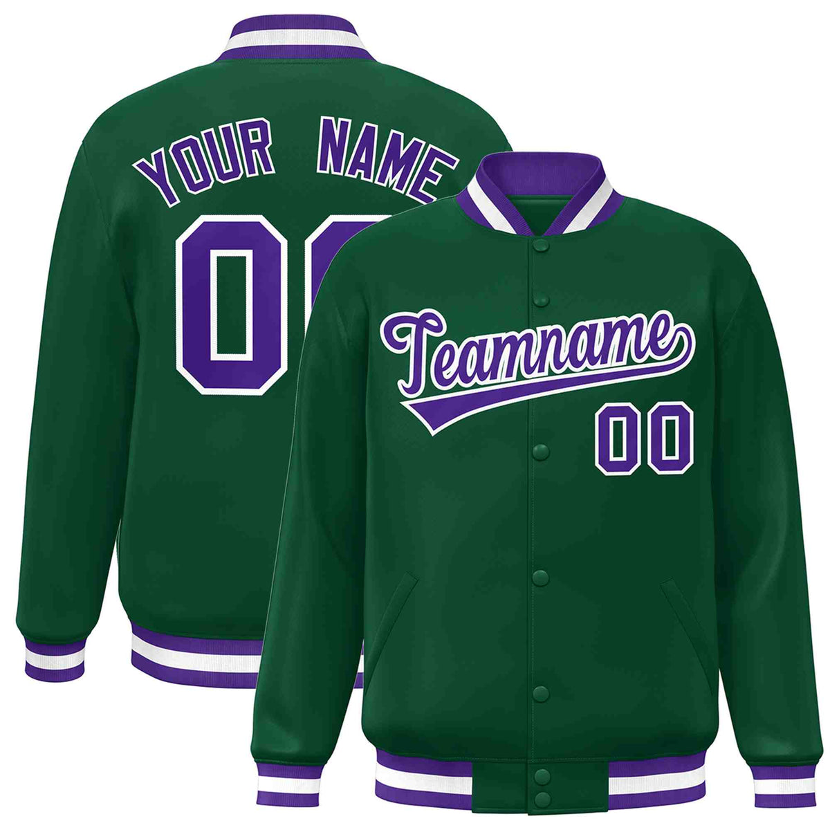 Custom Green Purple-White Classic Style Varsity Full-Snap Letterman Jacket