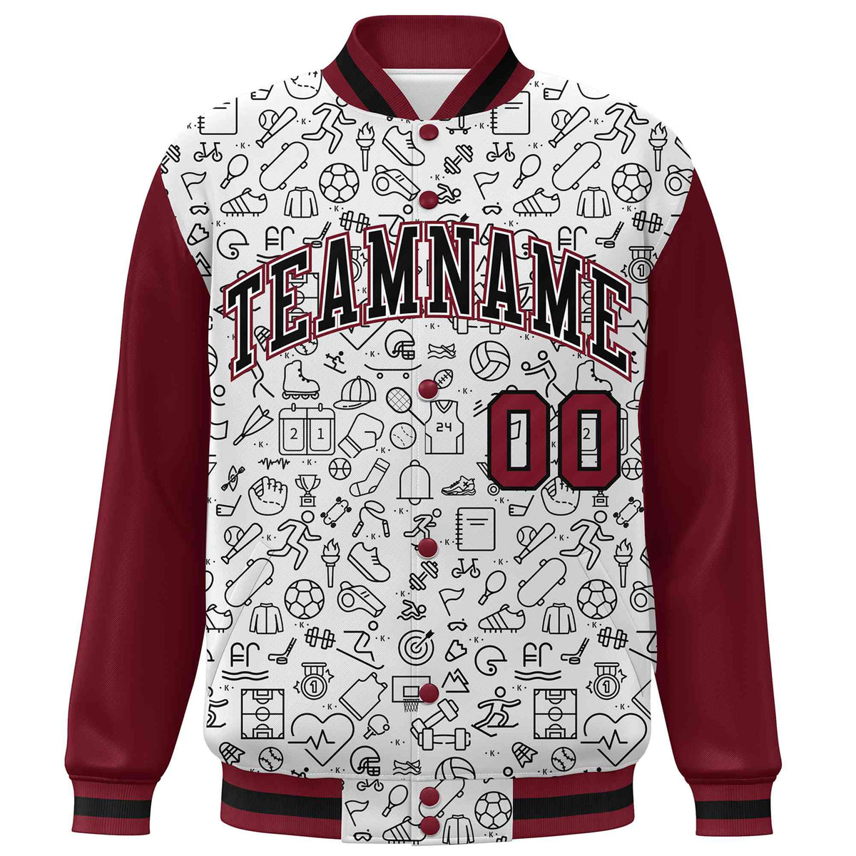 Custom White Crimson-Black Line Graffiti Pattern Varsity Raglan Sleeves Letterman Baseball Jacket