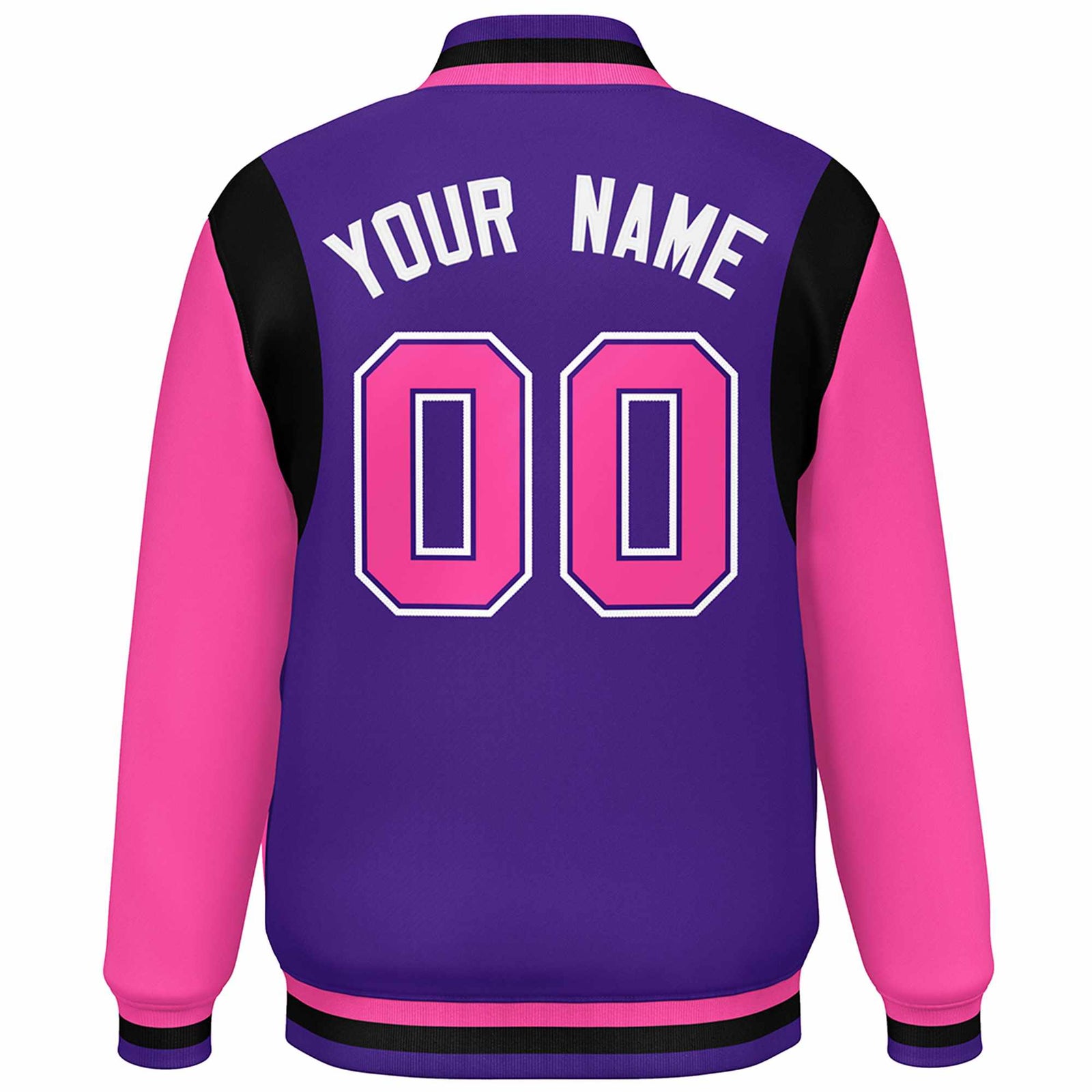 Custom Purple Pink-White Color Block Bomber Varsity Full-Snap Baseball Jacket