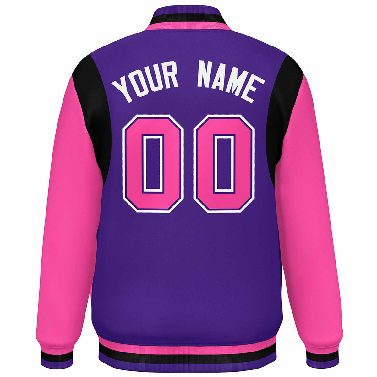 Custom Purple Pink-White Color Block Bomber Varsity Full-Snap Baseball Jacket