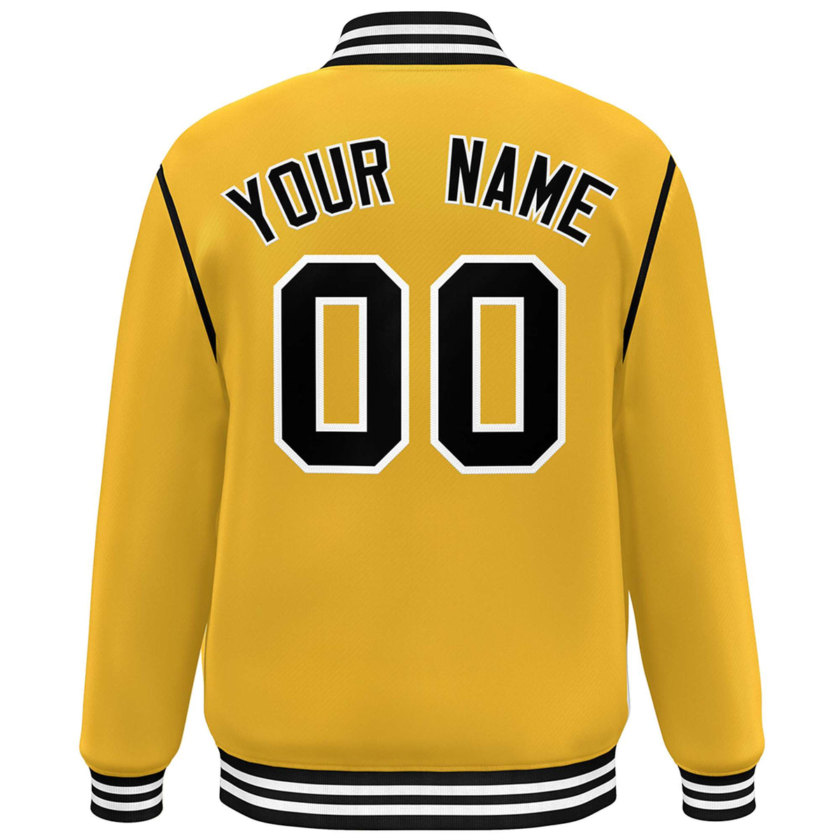 Custom Yellow Black-White Color Block Ribbon Varsity Full-Snap Bomber Jacket