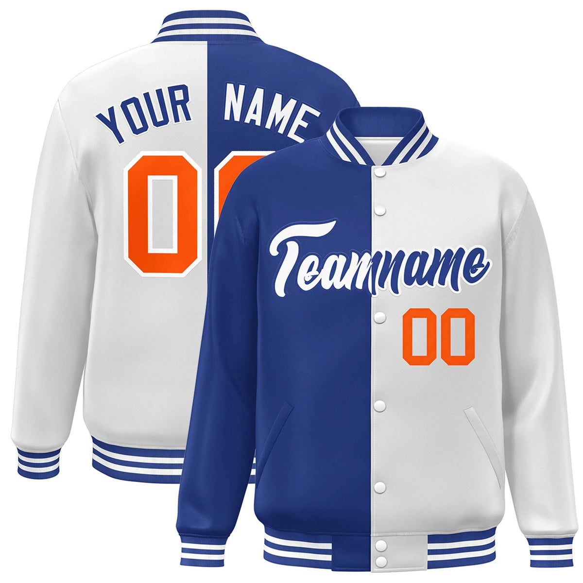 Custom White Royal Letterman Two Tone Split Fashion Varsity Full-Snap Jacket