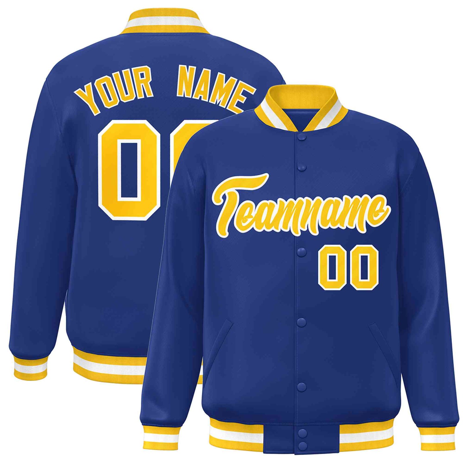 Custom Royal Gold-White Classic Style Varsity Full-Snap Letterman Jacket