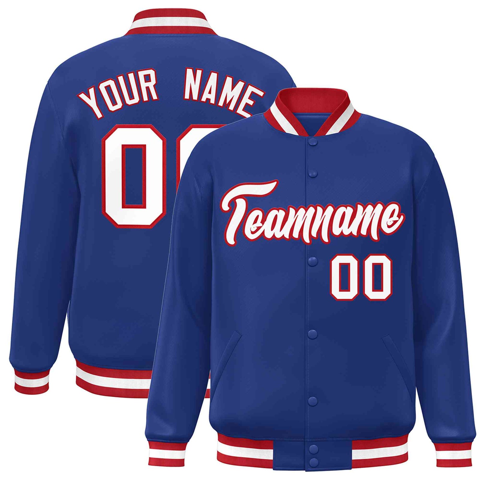Custom Royal White-Red Classic Style Varsity Full-Snap Letterman Jacket