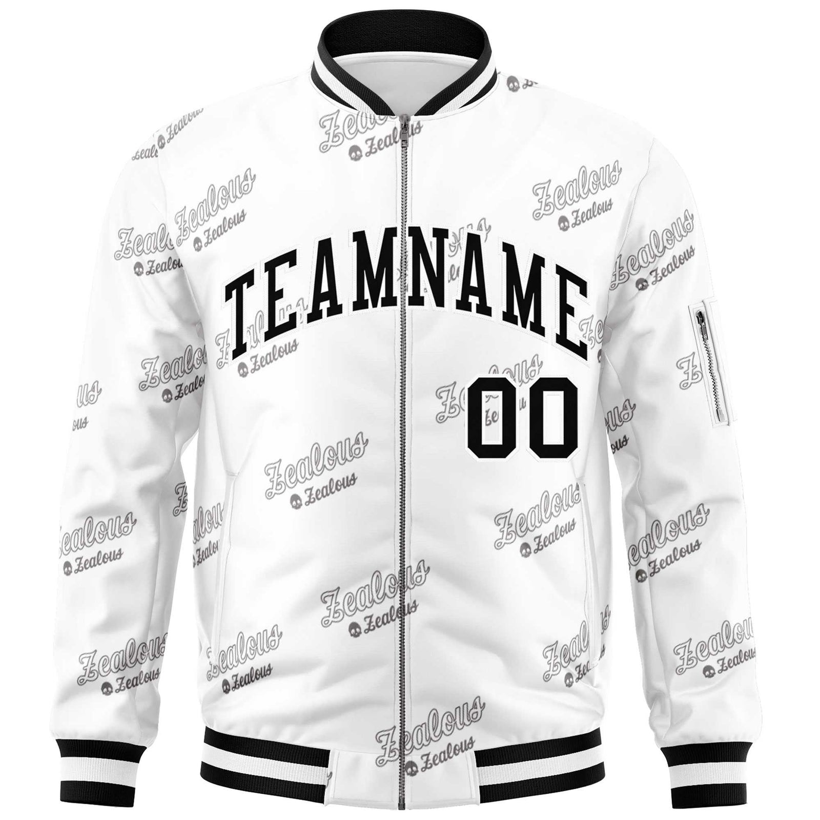 Custom White Black Letter Full-Zip Varsity Bomber Jacket