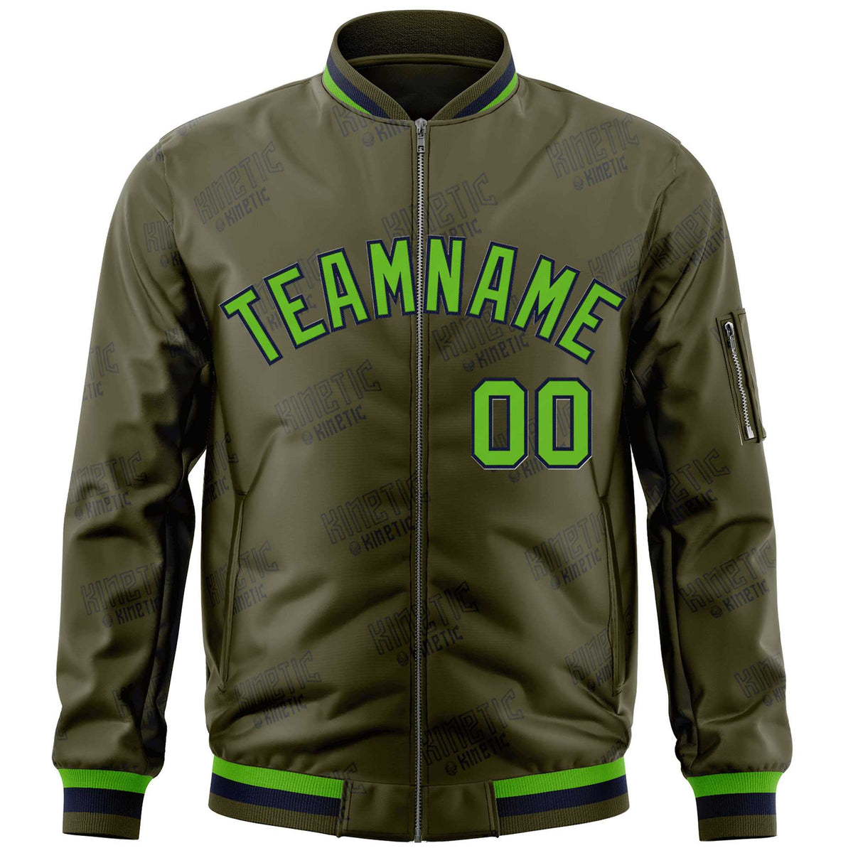 Custom Olive Green-Navy Letter Full-Zip Varsity Bomber Jacket