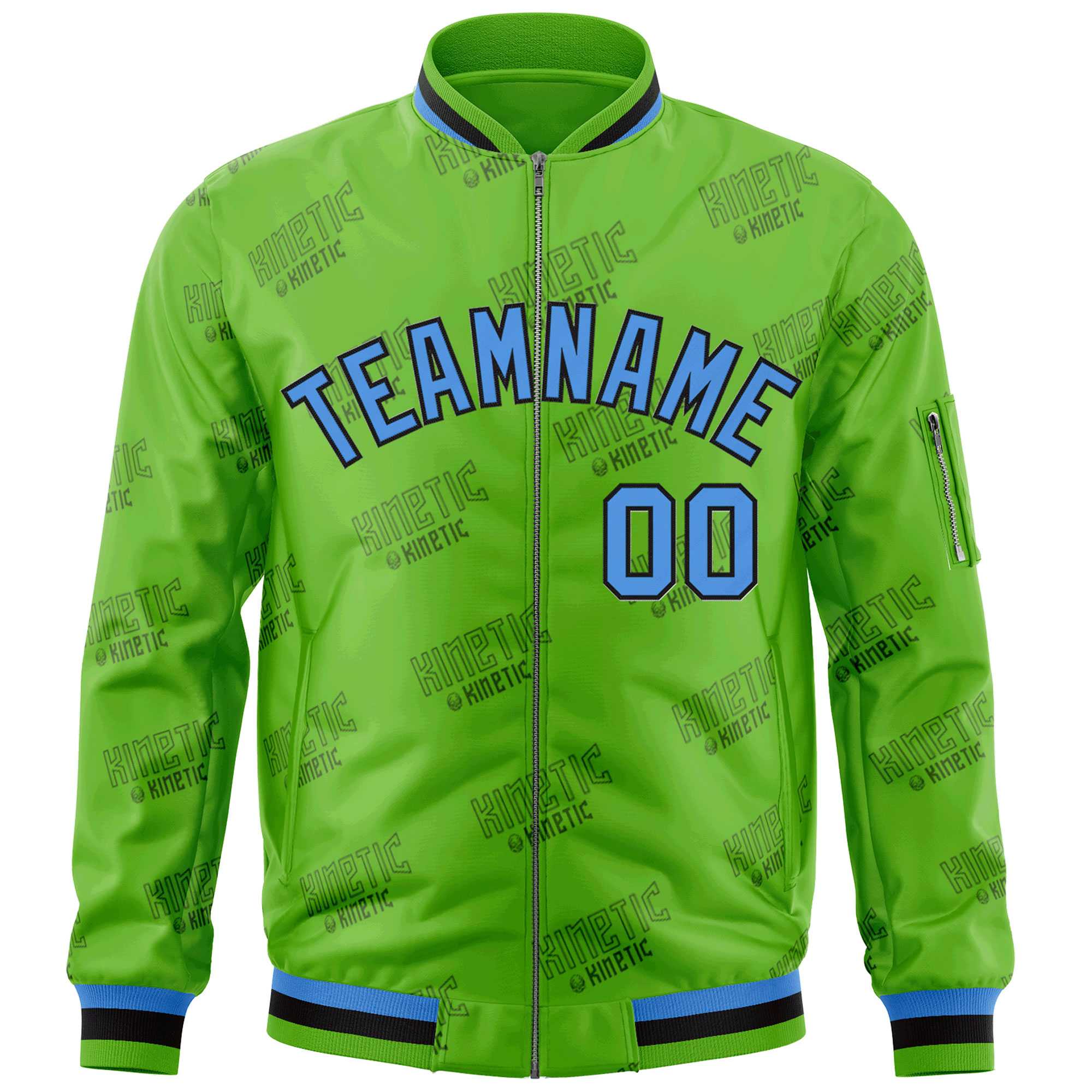 Custom Green Powder Blue-Black Letter Full-Zip Varsity Bomber Jacket