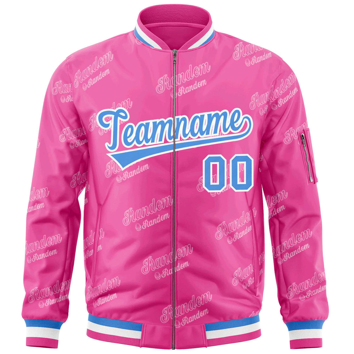 Custom Pink Powder Blue-White Letter Full-Zip Varsity Bomber Jacket