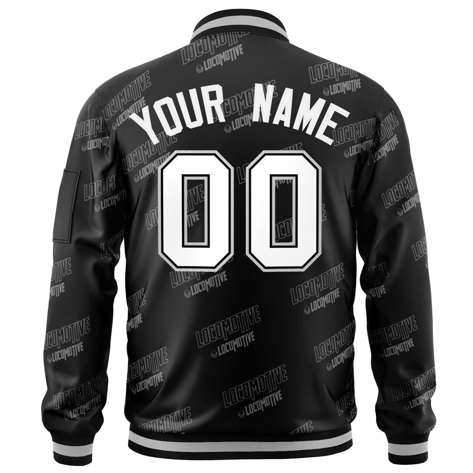 Custom Black White Letter Full-Zip Varsity Bomber Jacket