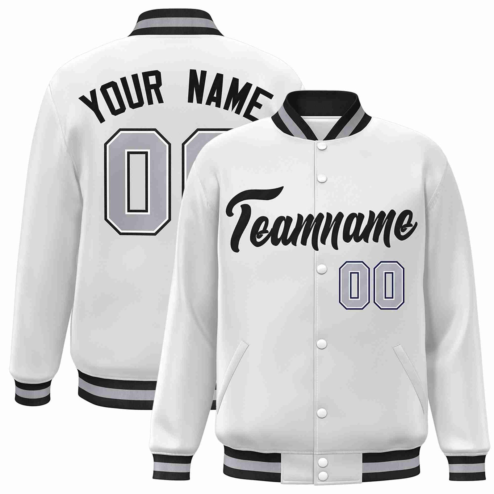 Custom White Black Classic Style Varsity Full-Snap Letterman Jacket