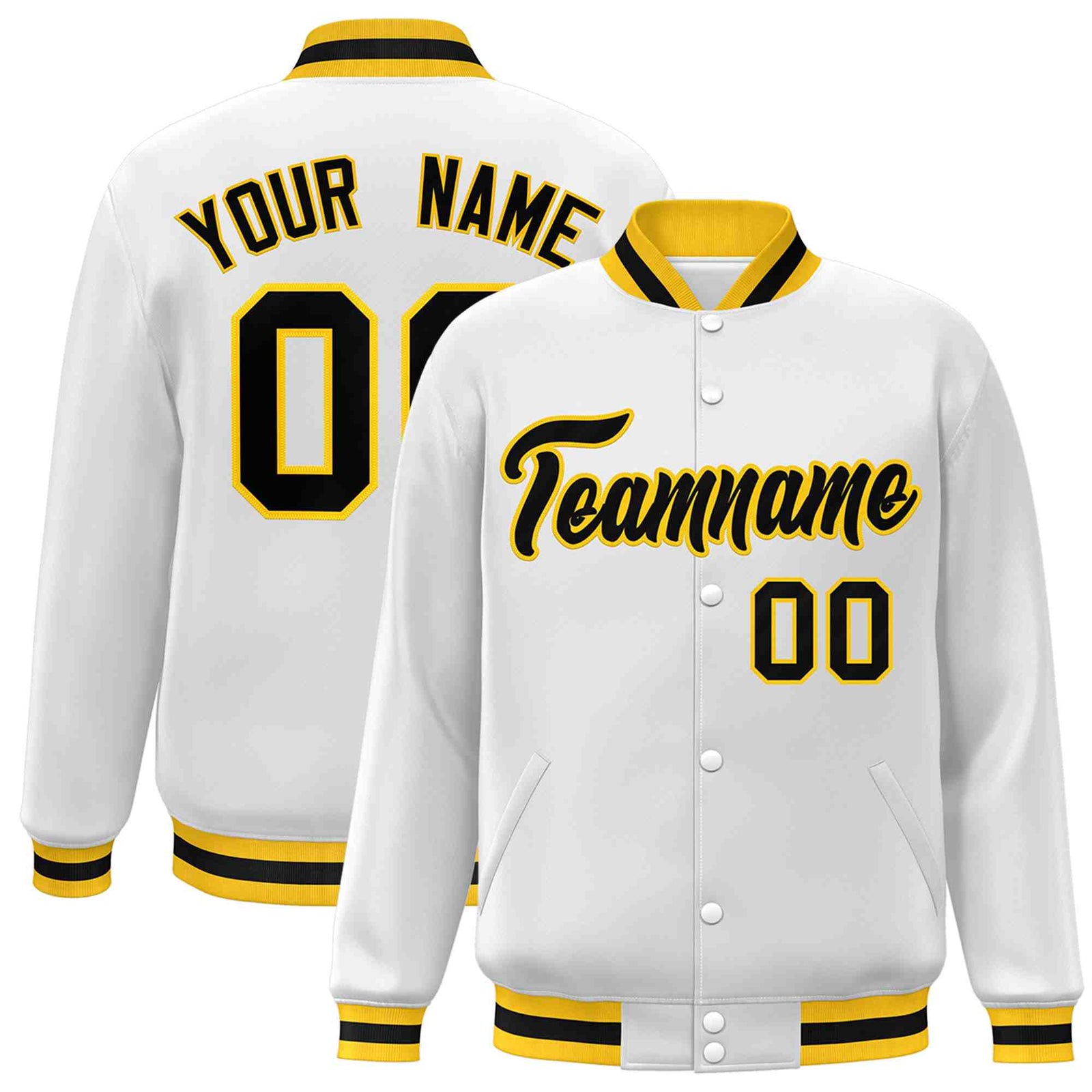 Custom White Black-Gold Classic Style Varsity Full-Snap Letterman Jacket
