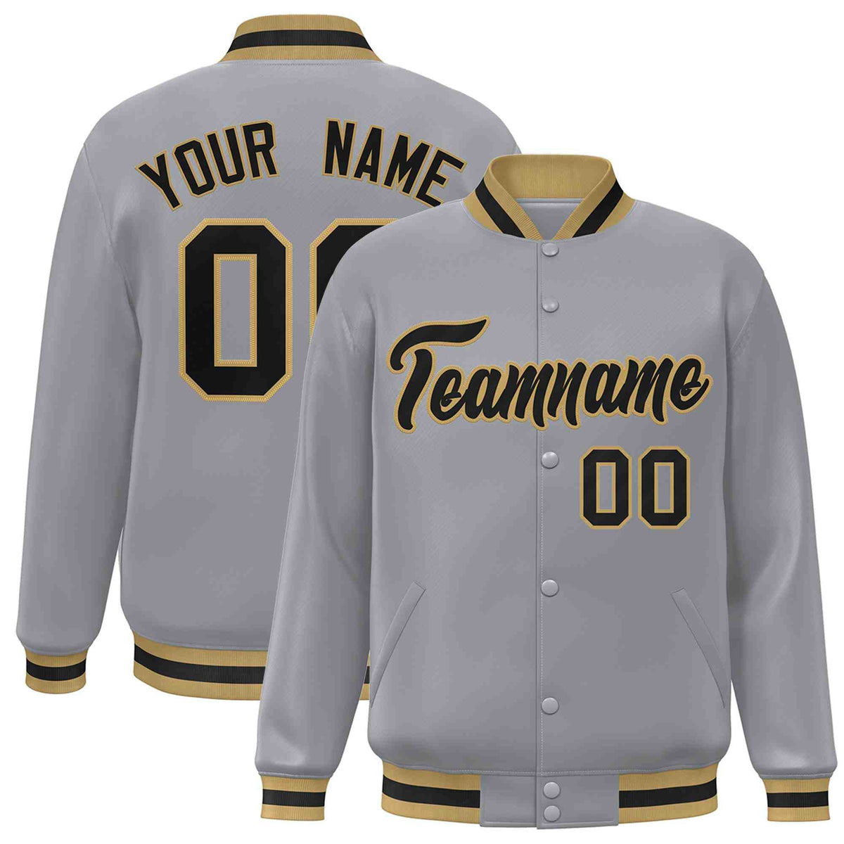 Custom Gray Black-Old Gold Classic Style Varsity Full-Snap Letterman Jacket