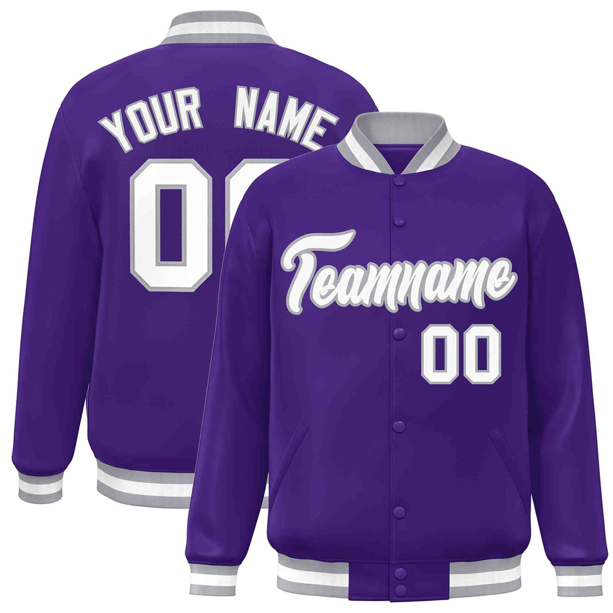Custom Purple White-Gray Classic Style Varsity Full-Snap Letterman Jacket